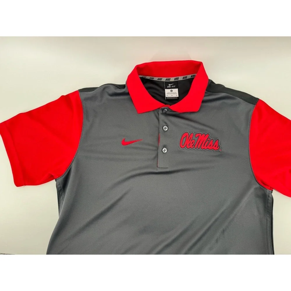 Ole Miss Rebels Nike Golf Polo Shirt Mens M Red / Gray Short Sleeve‎ Dri-Fit